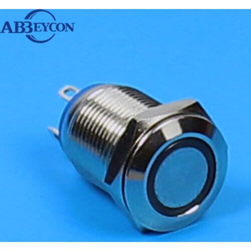 Metal Shell 12MM 1PCS/Lot LED Push Button Small Switch Momentary 1NO Ring Illuminated 12V Metal Waterproof Solder Pin Terminal