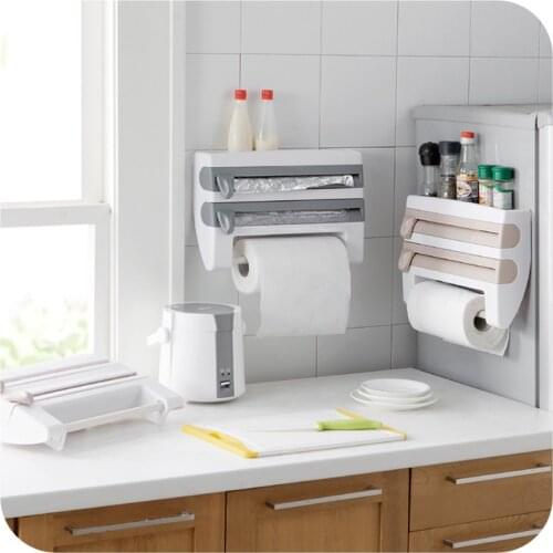 Multifunctional fresh-keeping film tin paper cutter wall hanging kitchen paper towel rack storage rack