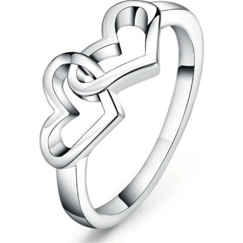 Fashion Double Heart Rings for Women Silver Color Female Wedding Index Finger Accessories European And American Jewelry Gifts