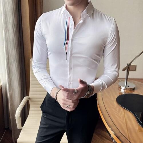 2021 New style Men spring slim fit High quality Long sleeves business shirts/Male lapel leisure Tops Dress shirts White blue 4XL