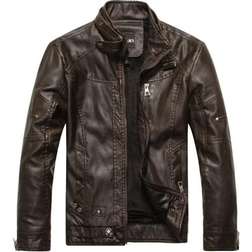 Mens Leather Jackets Spring Fashion Mens Zipper Jacket Youth Handsome Stand Collar Coats Solid Color Leather Coat