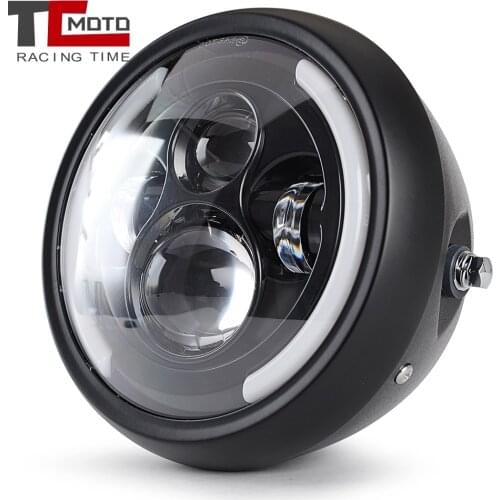 7.5" Round Headlamp With White/ Amber Halo Ring For Cafer Racer Honda Suzuki BMW 7.5 Inch Projector LED Motorcycle Headlight