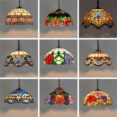 Baroque Pendant lights Stained Glass Chain Lighting Suspended Luminaire for Home Parlor Dining Room Lamps E27 110-240V
