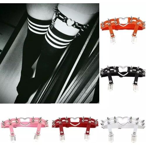 Women Studded Heart Garters Thigh High Harness Girls Elastic Leg Chain Girl Spike Rivet Metal Punk Goth Gothic Jewelry