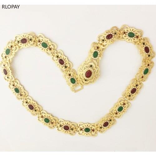 Luxury Bridal Dress Belt with Gold Long Chain Rhinestone Belts Arabic Trendy Bridal Crystal Belts Metal Wedding Belts