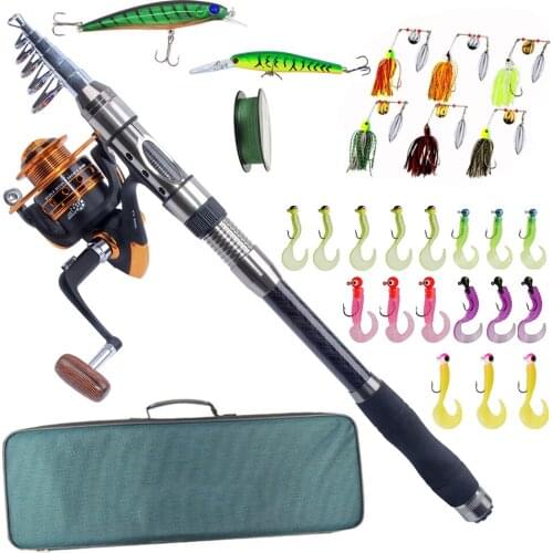 Hyanea 2.1M-3.6M Telescopic Fishing Rod Reel Combo Full Kit Spinning Reel Rod 100m Lure Bag For Boat Fishing