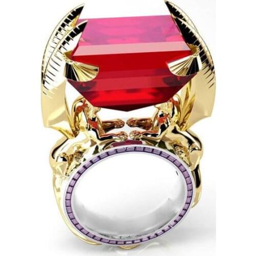 Unique Creativity Square Red Zircon With Gold Color Rings for Women Engagement Party Jewelry Size 6-10