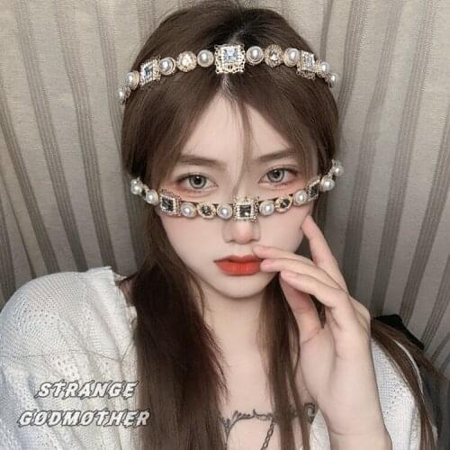 Vintage French pearl zircon headband women super flash crystal rhinestone tide Korea super fairy temperament tiara