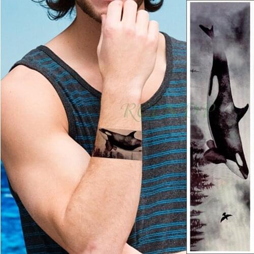 Waterproof Temporary Tattoo Sticker whale fish animal band Fake Tatoo Personality Flash Waist Arm Foot Tatto for Girl Women Men