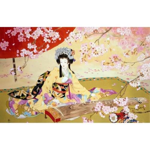 Japanese kimono ladies painting Art Needlework 14CT Canvas Unprinted Handmade Embroidery Cross Stitch Kit DIY Home Decor