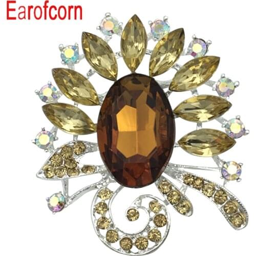 Earofcorn Exaggerated Classic Champagne Color Crystal Flower Brooches Women Zinc Alloy Brooches Fashion Dress Coat Brooches