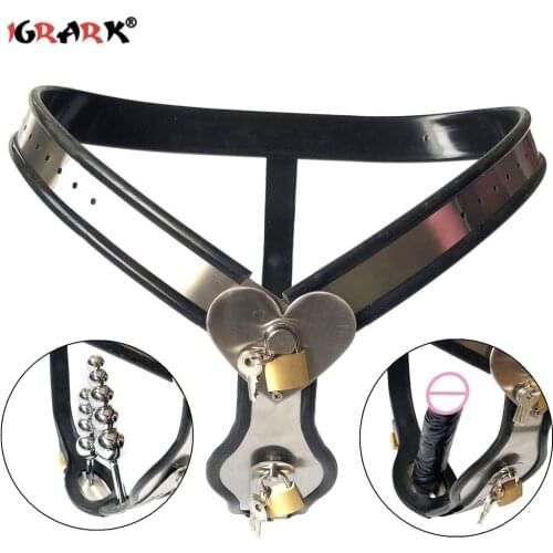 Female Chastity Belt Cage Device Metal Lock Underwear Panties Anal Beads Butt Plug Dildo BDSM Bondage Sex Toys for Women Adults
