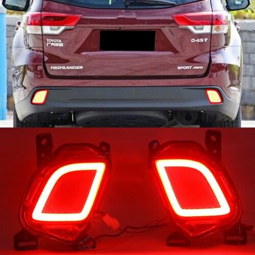 1Pair reflector LED Rear Bumper Light Fog Lamp Brake Light Turn Signal For Toyota Highlander 2015 2016 2017 2018 2019