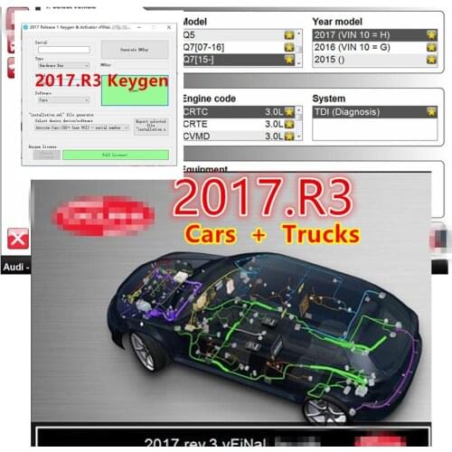 2017.R3 keygen activate 2017 Car and Truck with software 2017 R3 delphis OBD2 with keygen Bluetooth VCI vd obd2 Scanner software