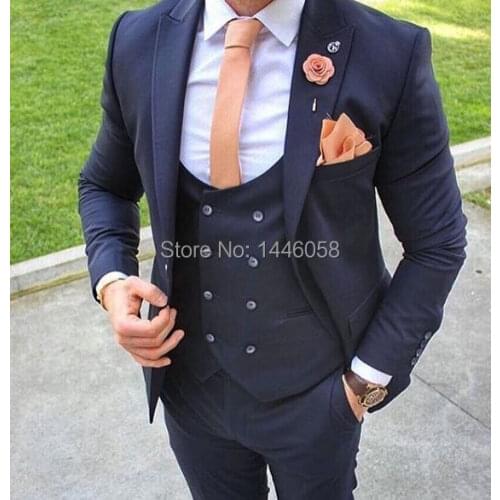 2018 Latest Coat Pant Designs Tailor Made Bespoke Navy Blue Men Suits For Wedding Blazer Groom Tuxedos Wedding Suits For Men