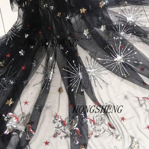3Y/Lot Animal Pattern Sequins fabric 2colours Embroidered Mesh Fabric for Womens Cloth Embroidered Lace Silk Fabric