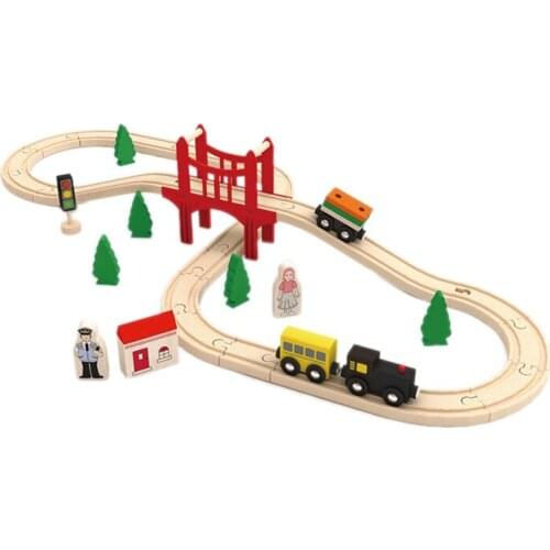 37 Piece Wooden Track & Train Pack Fits Kids Friendly Building & Construction Toy Train Car Toys for Kids Girls & Boys