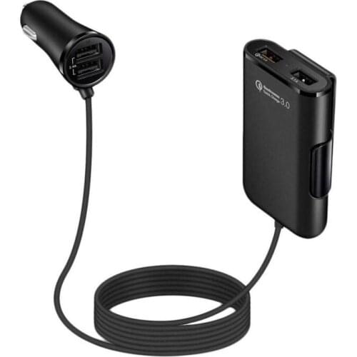 4-Port USB Car Charger HUB Adapter Front Back Seat with 6 Feet Extension Cable 4 in 1 Smart Cell Phone Laptop Charger Outlet Plu