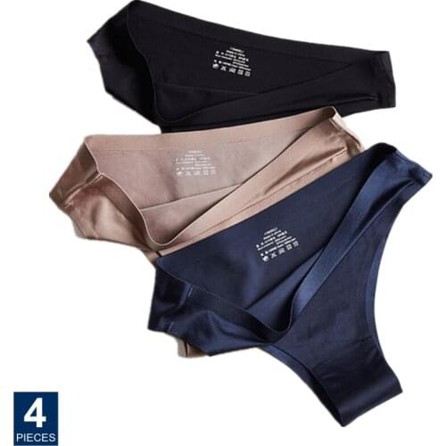 4 Pcs/Pack Fitness Sports Women Ice Silk Panties Seamless Invisible Underwear Plus Size M-3XL Half-pack Hip Briefs