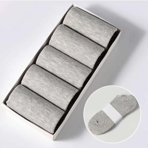 5Pairs 100% Cotton Men Socks Summer Thin Breathable Socks High Quality No Show Boat Socks Black Short For Students