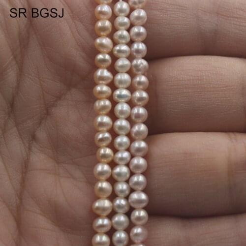 Free Ship 4-5mm Whtie Pink Purple Nearly Round Natural Freshwater Pearl Jewelry DIY Beads Round Spacer Pearls Strand 15"