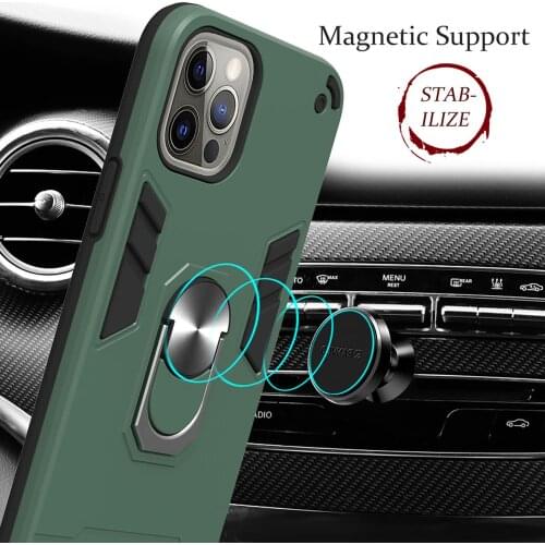 Magnetic Ring Stand Armor Shockproof Case For iPhone 12 Mini 11 Pro Max XR Xs Max SE 2020 8 7 Plus Hard PC Protective Back Cover