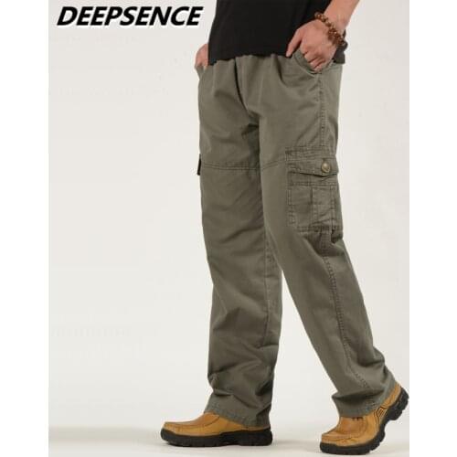 Men Casual Pants Four Seasons Thin Cargo Pants Men Pockets Zipper Elastic Waist Trousers Loose Outdoor Jogging Sports Pants Men