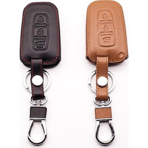 For Hyundai ix35 ix45 Azera Equus Genesi Santa Fe Exquisite Genuine Leather Key Car Keychain Cases Cover 3 Button Smart keys