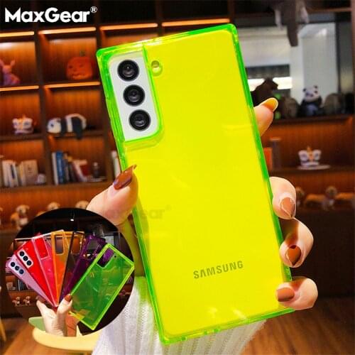 Square Fluorescent Jelly Neon Case For Samsung S21 FE A52 A72 A32 A42 A12 S20 S8 S9 S10 Plus Note 9 10 20 Ultra Color Soft Cover