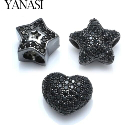 Black Heat Star Charm Beads Hollow Big Hole Accessories For Handmade Jewelry Making DIY Woman Man Bracelet Gift