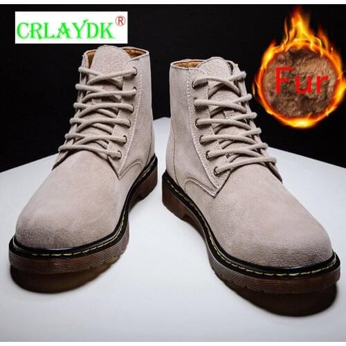 CRLAYDK 2021 Winter Mens Fashion Boots Casual Fur Lined Hiking Shoes Ankle Suede Classic Leather Chukka Lace-up Non Slip Botas