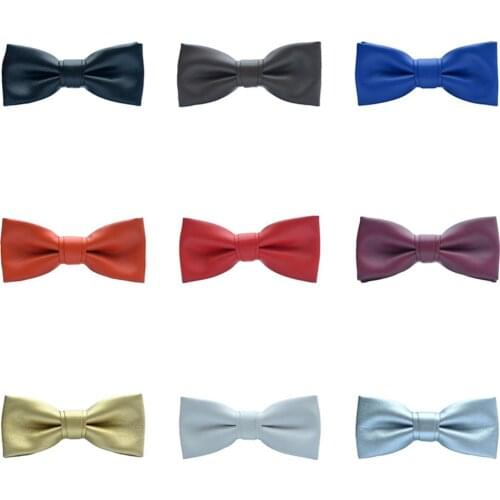 Men Noble Solid Color Pre-tied Bowtie Wedding PU Leather Tuxedo Business Bow Tie