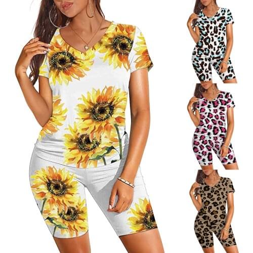 Women 2 Piece Sets Womens Outfits Summer 2021 Outfits Biker Set Short Sleeve O-Neck T Shirt+High Waist Shorts костюм женский
