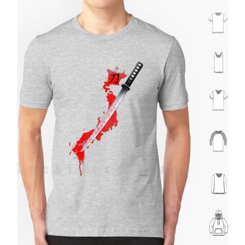 Katana Sword T Shirt Big Size 100% Cotton Japan Katana Japanese Sword Traditional Bloody Map Nippon Comic Style Kanji Anime