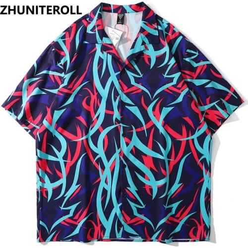 Hawaiian Casual Beach Shirts Striped Graphics Print Hip Hop Button Shirt Mens Harajuku Short Sleeve Holiday Party Blouse Tops