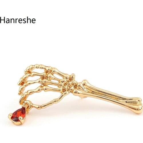 Hanreshe Classic Medical Skull Bone Brooch Pins Personality Red Natural Zircon Charm Badge Jewelry Gift for Doctors Nurses Women