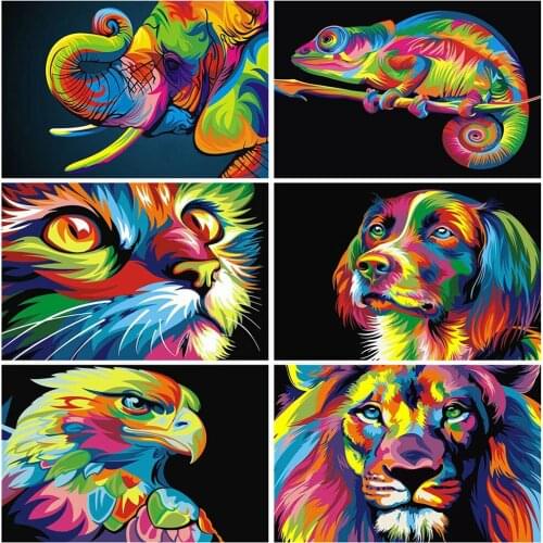 HUACAN Oil Painting By Numbers Cat Animals HandPainted Kits Drawing Canvas Pictures Tiger Home Decoration DIY Gift