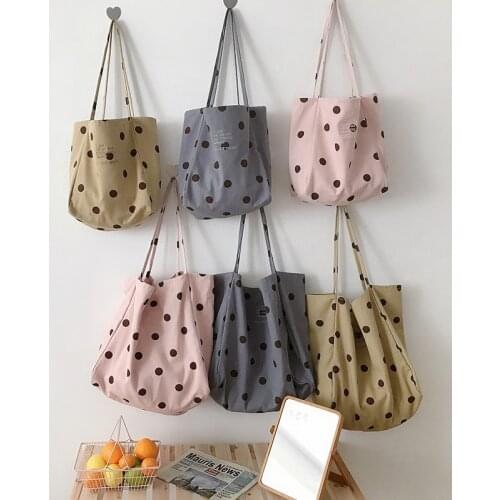 Hylhexyr Womens Shopping Bag Fashion Dot Shoulder Bags Large Capacity Canvas Tote Bag Simple Casual Handbag Book Bags For Girls