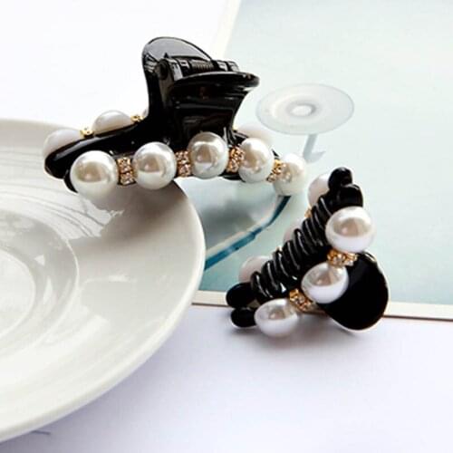 Small & Medium-sized Artificial Pearl Banana Hair Clip Headwear Ponytail Holder Hair Accessories Rhinestone Claw Barrette Comb f
