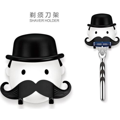 Creative Bearded Man Punch Free Razor Holder Storage Hook Wall Men Shaving Shaver Shelf Bathroom Razor Rack Bathroom Accessories