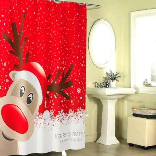 Fashion Christmas Elk Shower Curtain Digital Printing Waterproof Fabric Home Bathroom Decor
