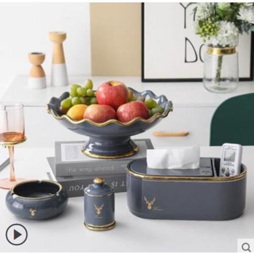 American country fashion modern ceramic fruit plate and tissue box, office home restaurant bar desktop decoration crafts