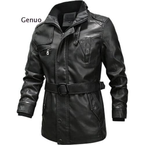 Leather Jacket Mens 2020 Winter Long Mens Motorcycle Pu Windbreaker Fashion Slim Fit Male Brand Clothing 6Xl