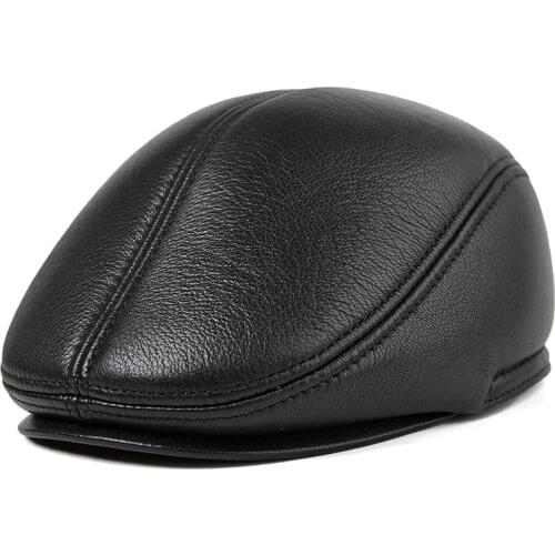 Mens Genuine Leather Hat Cap Male Visors Hat Male Autumn Winter Warm Outdoor Leather Cap Female Sheepskin Hat B-8804
