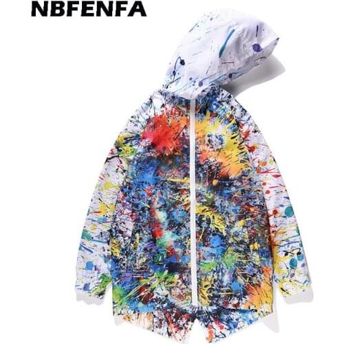 Mens Jackets Windbreaker Print Spring Autumn Casual Coats Outdoor Men Clothing Hooded Jacket Loose Fashion Male Outwear LA368