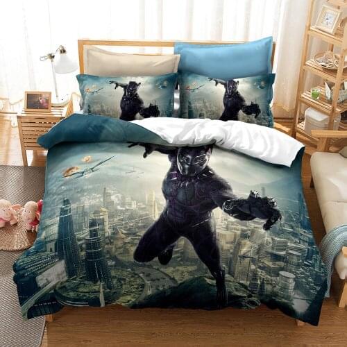 Marvel The Avengers Black Panther 3D HD Print Duvet Cover Set Children Boys Room Bedding Quilt Cover Pillowcase Soft Comforter