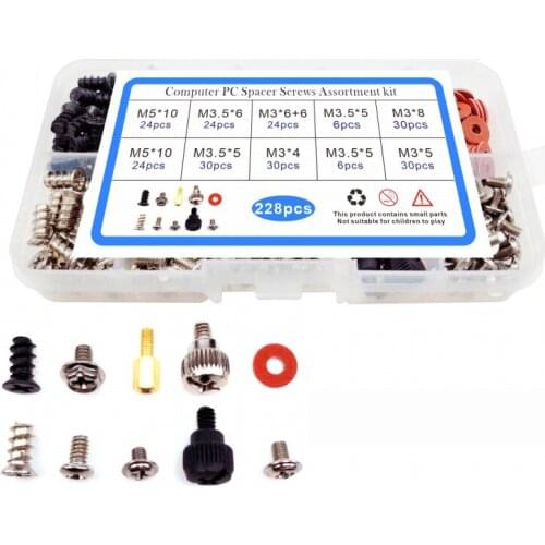 228pcs computer case mounting screw set is suitable for repair parts of power supply, optical drive, hard disk motherboard