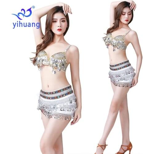 New Sequin Belly Dancing Costume Festival Costumes DJ Dance Performance Wear Carnival Dress 2pcs Bra + Hip Scarf
