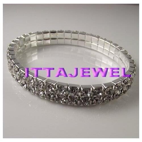 Wholesale 12Pcs Girls Two Row Rhinestone Wedding Bridal Stretch Bracelet,Free Shipping