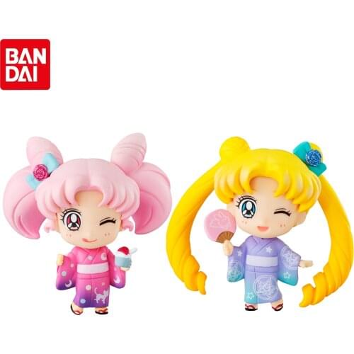 Bandai Genuine Limited Set Candy Toy PETIT Sailor Moon Kimono Q Version Anime Action Figures Model Toy Ornaments Gifts For Girls